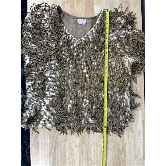 Judith Ann Creations Leather Brown Fringe Sweater Sz S Western Rodeo  Southwest - Picture 7 of 11